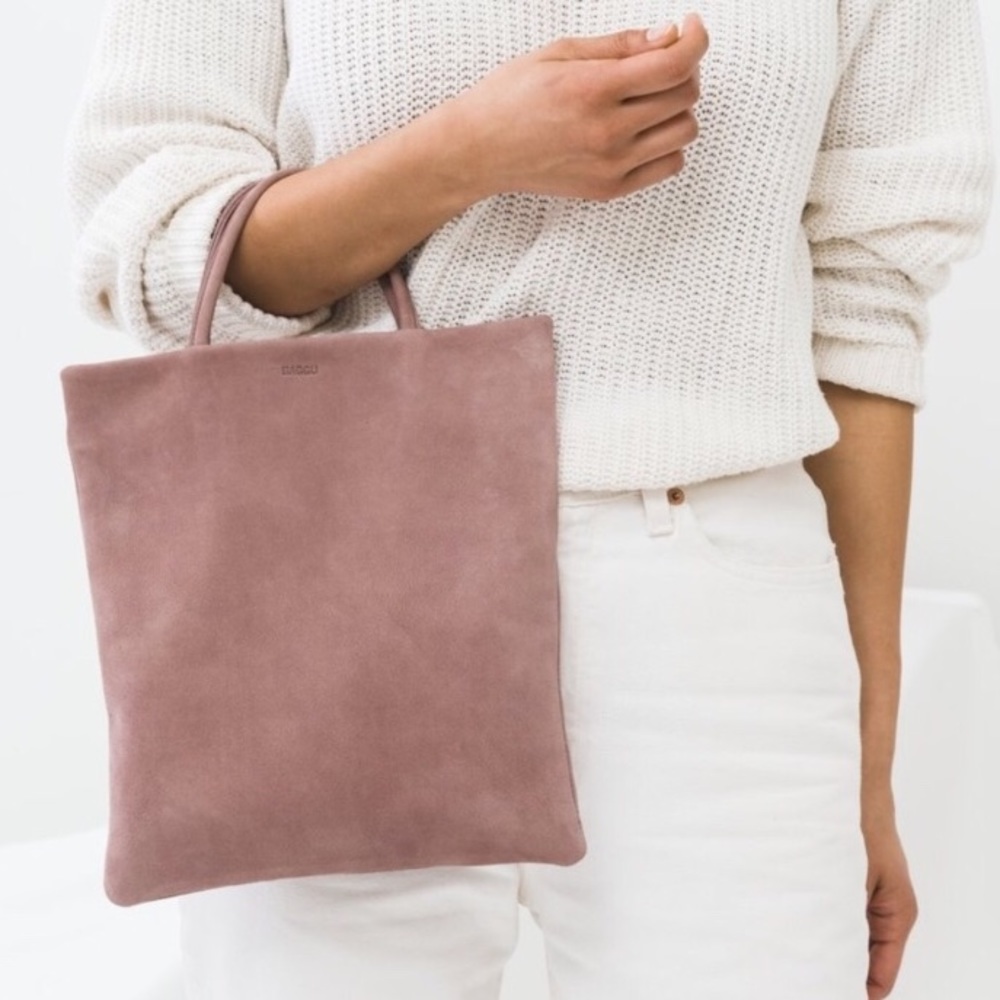 NWT New Baggu Leather Mini Flat Tote Taro Nubuck